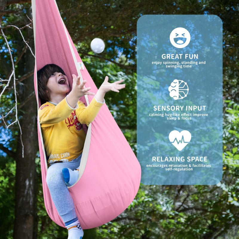 OUTREE كرسي تأرجح الأطفال OUTREE، أرجوحة قطنية للأطفال، أرجوحة حسية للاستخدام الداخلي والخارجي، وردي - Image 3